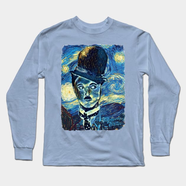 Charlie Chaplin Van Gogh Style Long Sleeve T-Shirt by todos